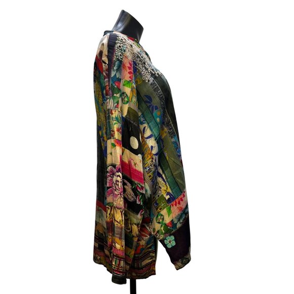 Johnny Was Silk Embroidered Blouse Multicolor Button-Down XL - Picture 3 of 7